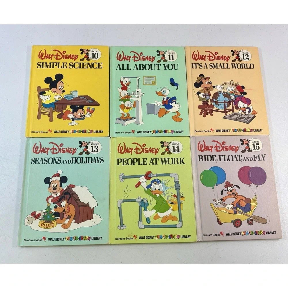 Vintage 1983 Disney Fun To Learn Books Hardcover Lot Of 14 Beginner 1-15